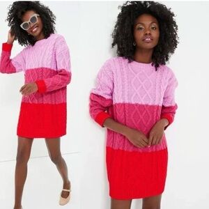 Hyacinth House Scarlett Pink Red Colorblock Cable Knit Sweater Mini Dress SMALL